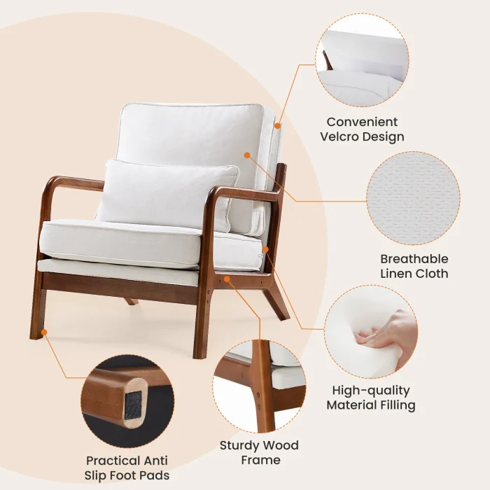 JHK Modern Accent Mid Century Living Room Chairs with Lumbar Pillow Upholstered Comfy Rocking Chair With Wood Frame For Bedroom 3