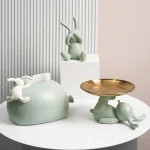 Nordic ins rabbit resin sculpture entrance key storage living room desktop tissue box snack storage tray girl room decoration 1