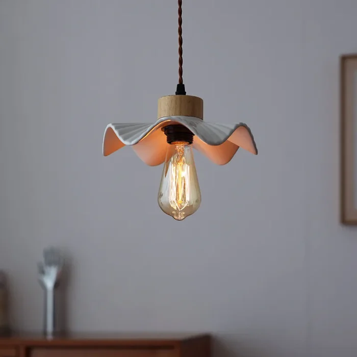 Ceramic Small White Lamp Nordic Simple Retro Solid Wood Restaurant Bar Entrance Decorative Lamp Japanese Bedside Cafe Chandelier 3