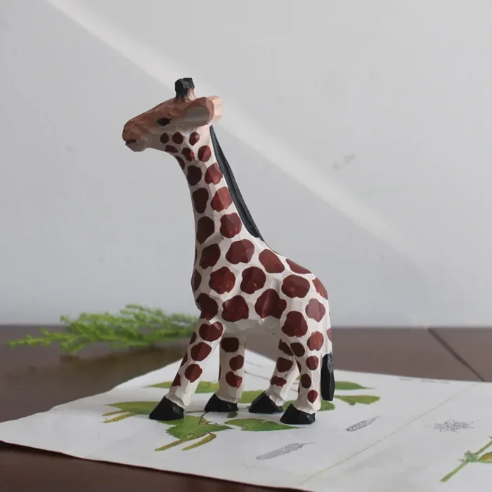 Creative Handmade Log Carving Giraffe Sculpture Ornaments Living Room Wine Cabinet Tabletop Zebra Statue Crafts Birthday Gifts 3