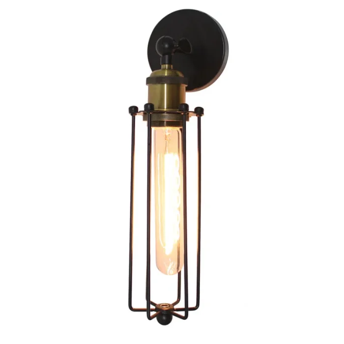 Loft Iron Black Wall Lamp Vintage Metal Cage E27 Wall Lights Sconce Bedroom Bar Counter Corridor Modern Indoor Lighting Lampshad 3