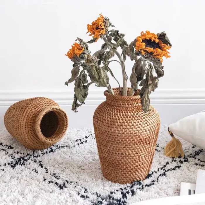 Autumn Rattan Hand-Woven Vase American Pastoral Desktop Storage Shooting Props Furniture Artistic Basket for Flower Arranging 1