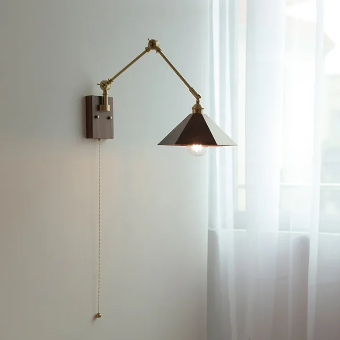 Retractable Wooden Wall Light with Rope Switch Bedside Japanese Rotatable Study Bedroom LED Light 1