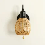 Bedroom Bedside Aisle Background Wall Lamp Rattan Pastoral Style Zipper Modern Woven Cage Lamp Pull Cord Wall Lamp 3