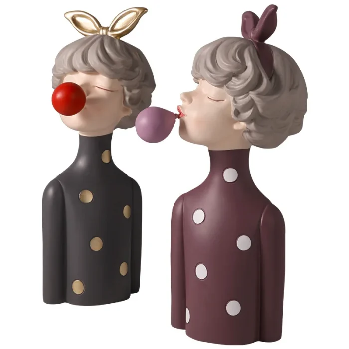 2022 Nordic Ins Fashion Bubble Bow-Knot Girl Sculptures Resin Figurines For Home Decoration Accessories Girl/Firend/Wedding Gift 5