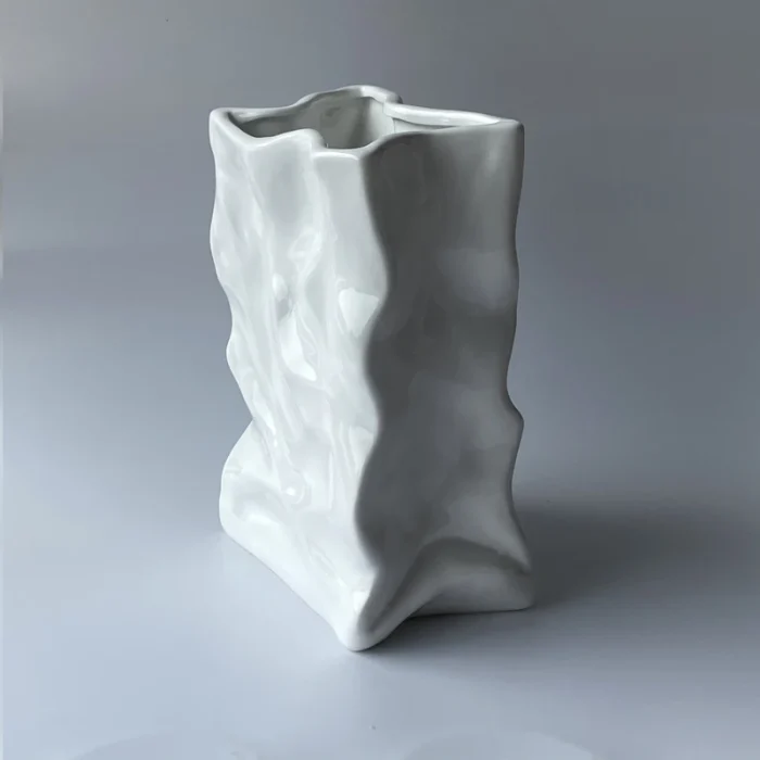 Ins Nordic Handbags Ceramic Vase White Square Rope Pleated Paper Bags Flower Pot Water Planting Room Home Decoration Accessories 6