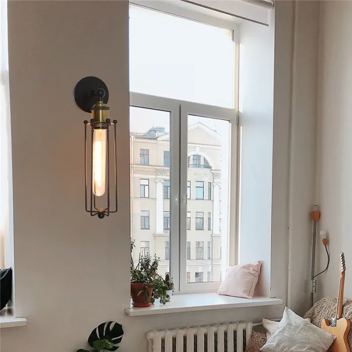 Loft Iron Black Wall Lamp Vintage Metal Cage E27 Wall Lights Sconce Bedroom Bar Counter Corridor Modern Indoor Lighting Lampshad 6