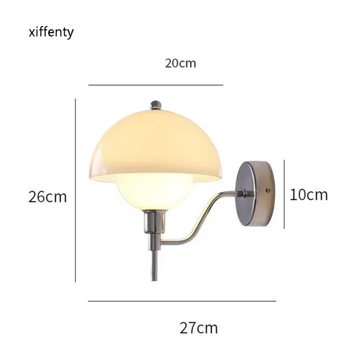 Mushroom Glass Wall Lamp White with Plug Living Room Background Wall Light French Nordic Bedroom Bedside Lamp 3