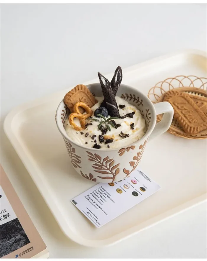 375ml Hand Drawn Ceramic Mug for Coffee Exquisite Home Breakfast Oatmeal Cup Water Tumbler Teacup Christmas Gift 4