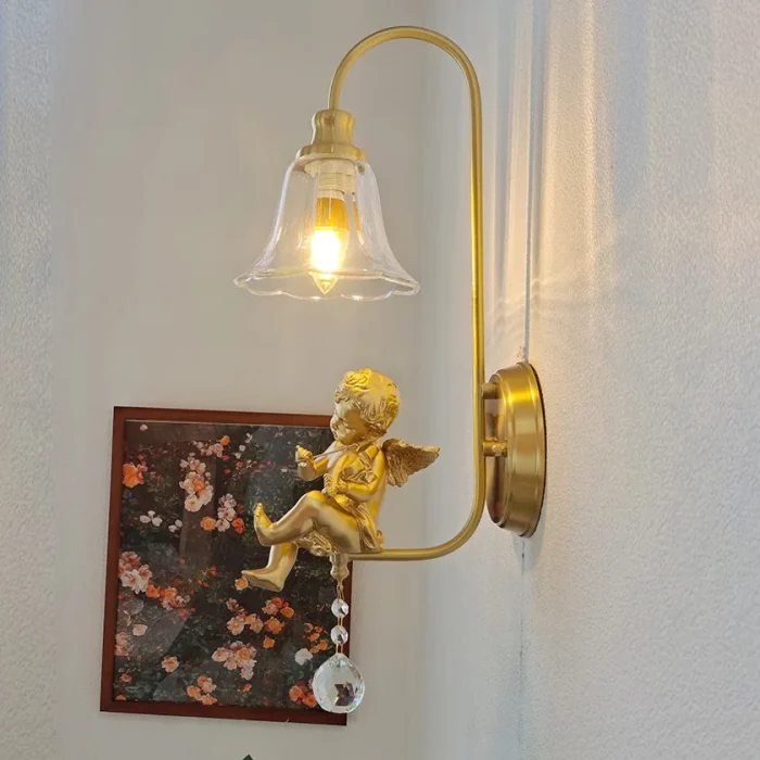 All-copper French Cherub Bedroom Bedside Wall Lamp Nordic Retro Bathroom Living Room Background Wall Aisle Lamp Decoration Lamps 1