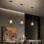 LOFT Iron Wire Cage Pendant Light Vintage Industrial Pendant Lamp Art Decor Hanging Lighting for Kitchen Living Room Restaurant 2