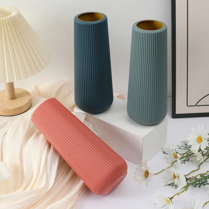 Solid Color Imitation Ceramic Vase Nordic Style Modern Simple Plastic Vases Creative Wedding Table Indoor Decoration Flower Pot 3