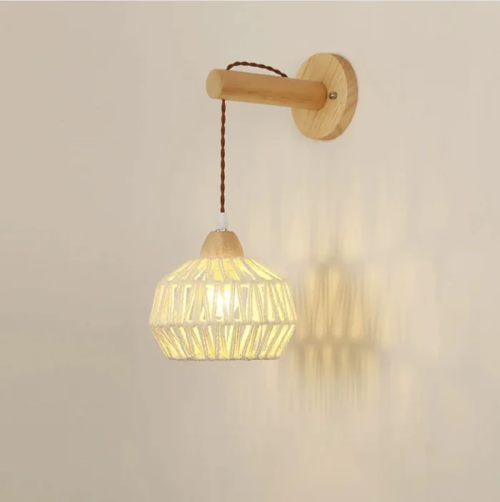 Nordic Log Bedroom Bedside Wall Lamp Rattan Background Wall Lamp Living Room Study LED Aisle Lamp 2