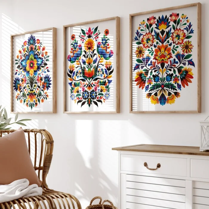 3pcs Minimalist Folk Art Flower Mexican Wall Art Prints Canvas Painting Poster Pictures For Living Bedroom Cafe Room Home Decor 4
