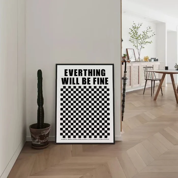 Nordic Ins Black White Bauhaus Inspirational Quotes Checkerboard Wall Art Canvas Painting Posters Picture Living Room Home Decor 4