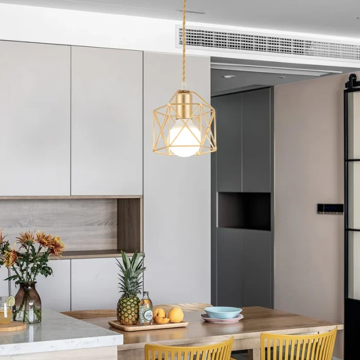 Modern LED Pendant Light Iron Gold Black Minimalist Metal Cage Pendant Lamp Living Room Restaurant Shop Bar Fixture Decoration 4