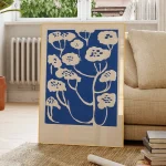 Modern Nordic Blue Abstract Blue Flower Plant Wall Art Aluminum Frame Prints Canvas Painting Poster For Living Room Home Decor 3
