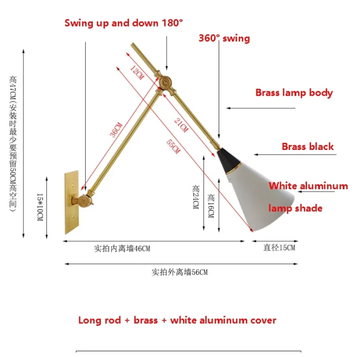 Folding brass long arm wall light Kitchen dining room Living room bedroom hallway decorative light 4