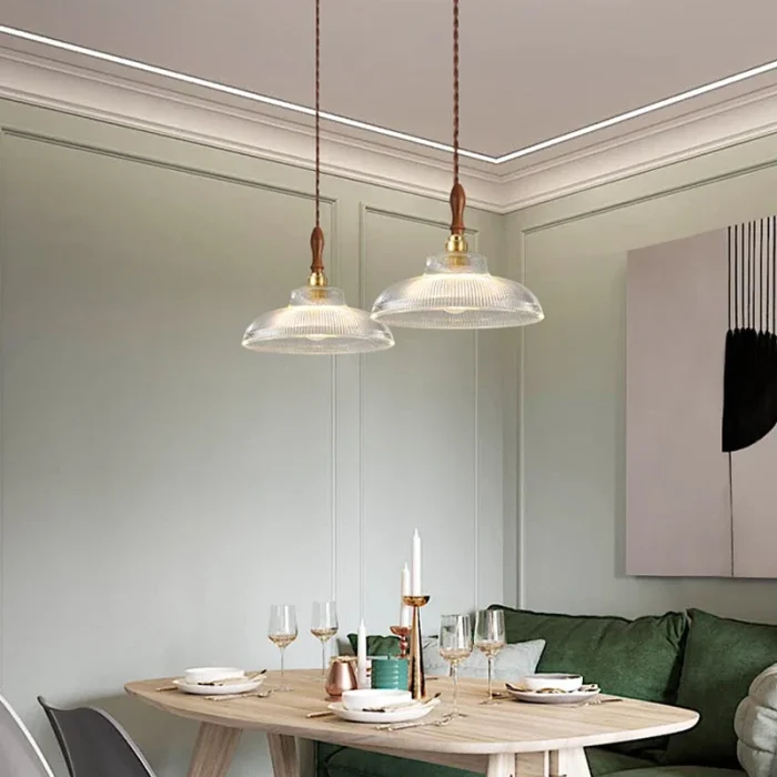 Nordic LED Wooden Pendant Glass American Vintage Fixtures Home Decor Light Bedroom Living Room Restaurant Chandelier Lamp 3