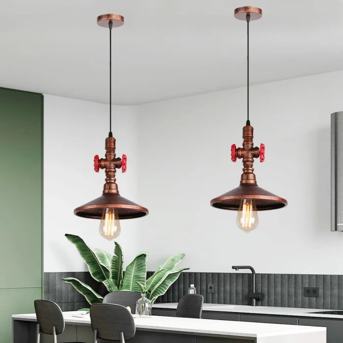 Vintage Industrial Single Head Steampunk Water Pipe Pendant Light Retro Metal Copper Pipe Chandelier Adjustable Hanging Lamp 3