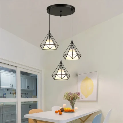 Round Plate 3-Heads Pendant Lights Modern Dining Room Kitchen Pendant Lamp for Coffee Bar Nordic Iron Diamond Hanging Light 1