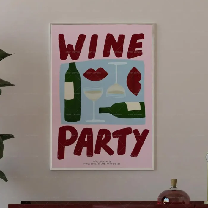 Modern Red Wine With You Wine Party Quotes Gift Red Lips Wall Art Canvas Painting Posters For Living Room Home Decor 4