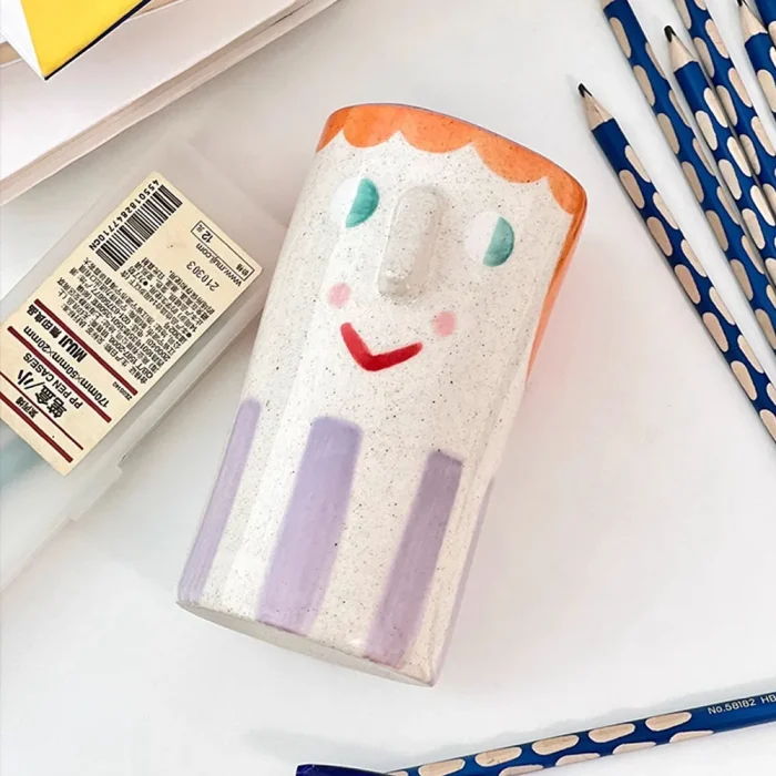 Nordic Painted Human Face Vase Ceramic Ornaments Living Room Bedroom Foyer Tabletop Flower Arrangement Vases Pen Holder Crafts 3