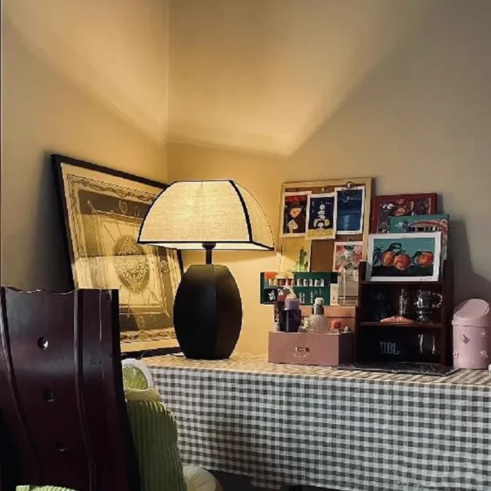 E27 Table Lamp Retro Fabric Square Cover Modern Minimalist Living Room Study Bedroom Style Chinese Bedside Lamp 5