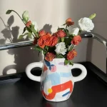 Nordic Hand-painted Ceramic Binaural Vase Ornament Living Room Dining Table Flower Arrangement Container Wedding Vase Decoration 1