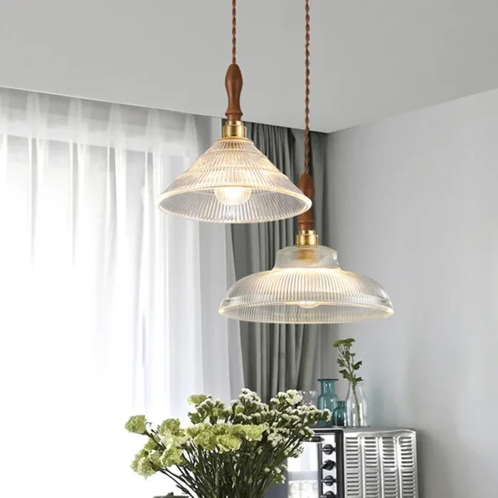 Nordic LED Wooden Pendant Glass American Vintage Fixtures Home Decor Light Bedroom Living Room Restaurant Chandelier Lamp 1