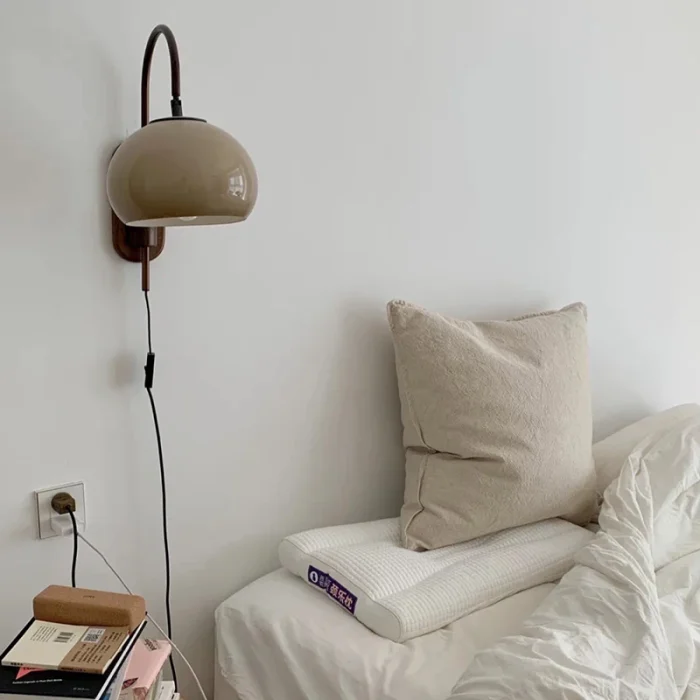 Retro Glass Wall Lamp Creative Solid Wood Bedroom Bedside Study Living Room Decoration Atmosphere Wall Lamp 1