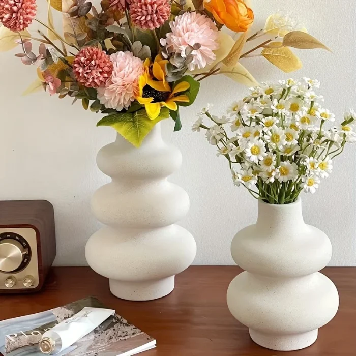 1/2Pcs Ceramic Vase,Off Round Modern Dried Flower Vase,Pampas Flower Boho Home Decor Vase For Centerpiece Wedding Dinner Table 5