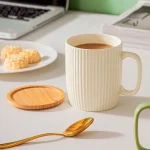 Ceramic Mugs Coffee Cups with Bamboo Lid Milk Tea Cup with Handle Ins Korean Style Oatmeal Breakfast Mug Drinkware Cup Water Cup 4