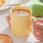 Ceramic Mugs Coffee Cups with Bamboo Lid Milk Tea Cup with Handle Ins Korean Style Oatmeal Breakfast Mug Drinkware Cup Water Cup 3