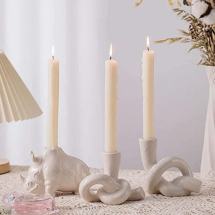 Nordic Knot Candlestick Animal Rhino Ceramic Candle Holder Centerpiece Stick Candle Candlestick Modern Home Wedding Decor 1