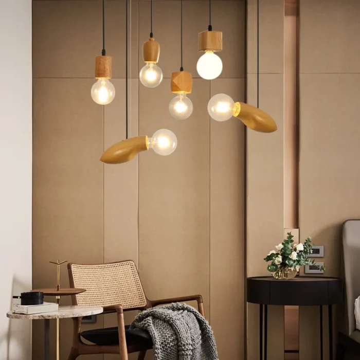 Nordic Pendant Light restaurant Hanging lamp personality creative clothing store retro solid wood bar small chandelier 2