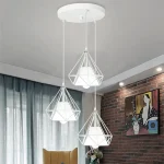 Round Plate 3-Heads Pendant Lights Modern Dining Room Kitchen Pendant Lamp for Coffee Bar Nordic Iron Diamond Hanging Light 2