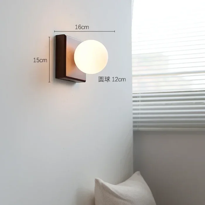North American walnut ball wall lamp minimalist hotel living room background wall bedside wood lamp 3