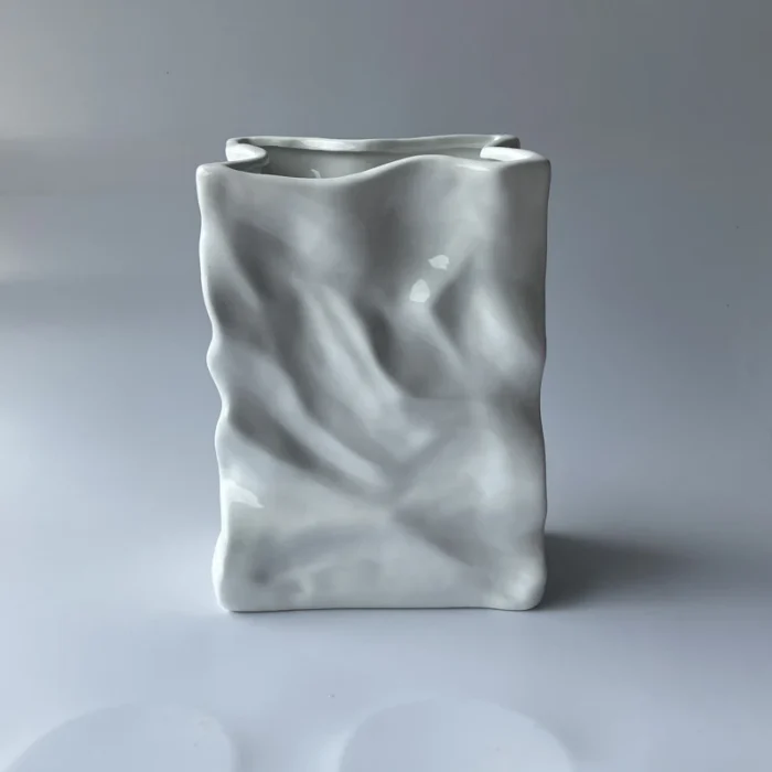 Ins Nordic Handbags Ceramic Vase White Square Rope Pleated Paper Bags Flower Pot Water Planting Room Home Decoration Accessories 2