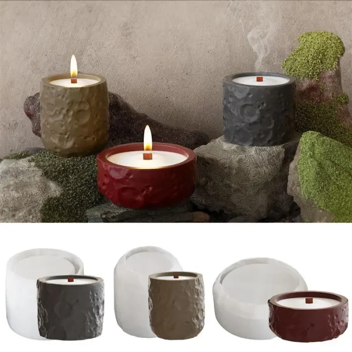 Lunar Texture Candle Jar Silicone Molds For DIY Concrete Plaster Pottery Candle Holder Cup Cement Molds Candle Making Supplies 5