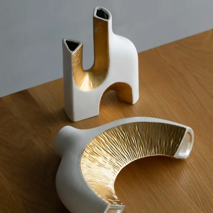 Creative electroplating golden shaped ceramic vase simple and modern interior decoration home decoration accessories crafts 6