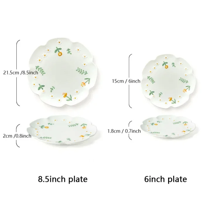 4piece Flower Ceramic Dinner Plate Set 3D Relief Dessert Plate Kitchen Pasta Bread Dish Tableware Service Dish 6/8.5inch Frosted 6