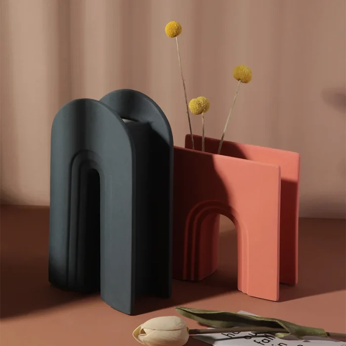 Nordic Morandi Ceramic Flower Vases Figurines Nordic Arch for Pots Modern Table Art Creative Living Room Decoration Accessories 4