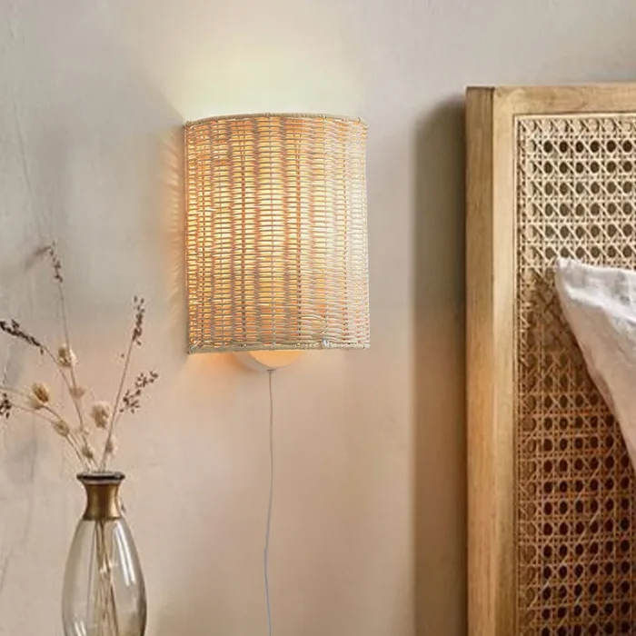 Simple Japanese Rattan Wall Lamp Creative Personalized Bedroom Aisle Wall Bedside Rattan Lamp 3
