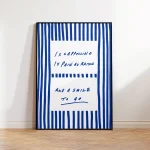 Maximalist Abstract Blue Creative Line Quotes Bonne Nuit Wall Art Aluminum Frame Canvas Painting Posters Living Room Home Decor 4