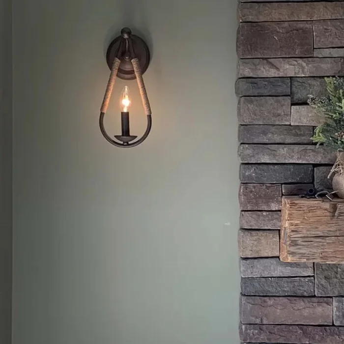 Retro American Hemp Rope Single-head Wall Lamp Antique Bedroom Bedside Lamp Living Room Background Corridor Wall Lamp 5