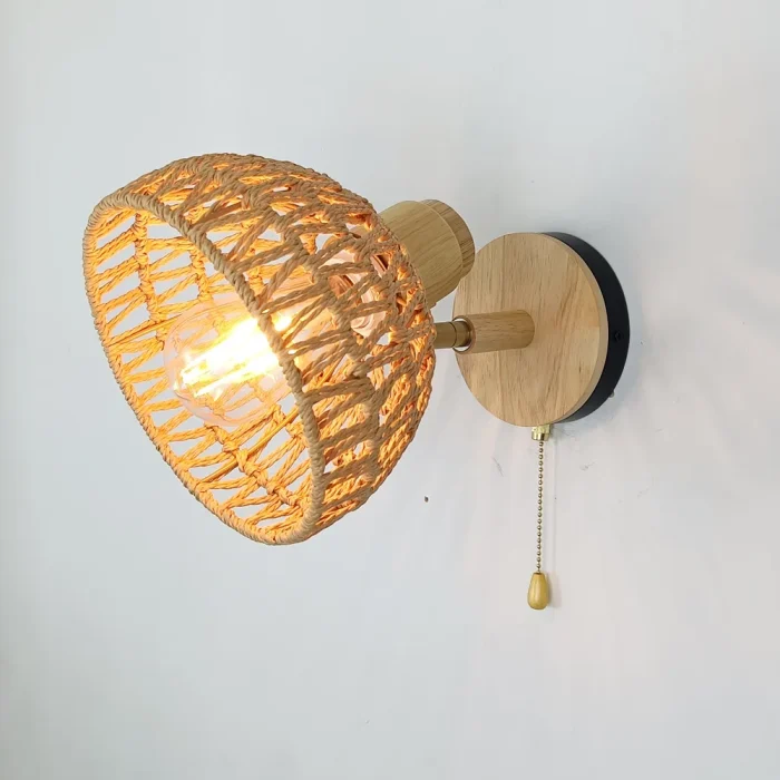 Rattan Wall Lamp Bedside Bedroom Mirror Wall Lamp Woven Wall Lamp Paper Rattan Zipper Lamp 1