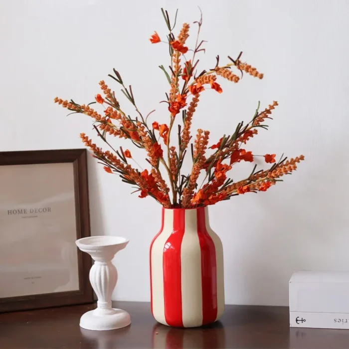 Nordic Ins Black and Red Striped Ceramic Vase Ornament Bedroom Dining Table Flower Arrangement Container Wedding Vase Decoration 3