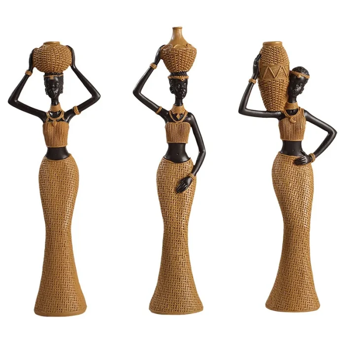 Creative Vintage Resin Weave African Art Lady Sculpture Ornaments Living Room Entrance Wine Cabinet desktop Figure Statue Crafts 5