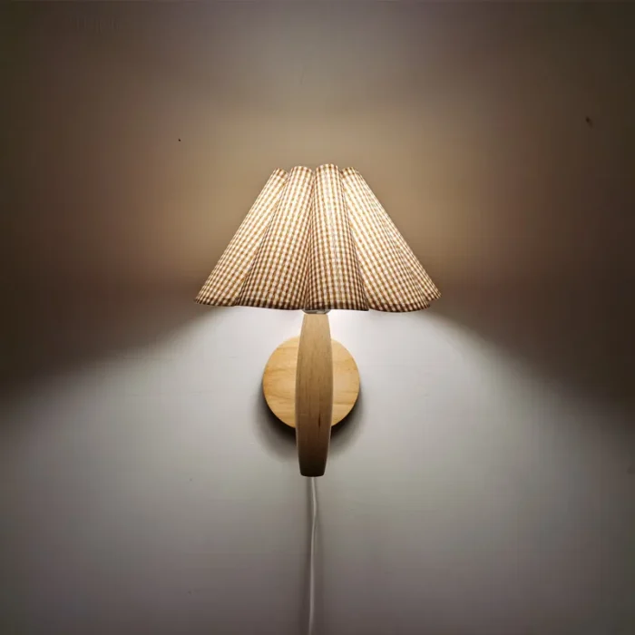 E27 Log Color Wood Wall Lamp Petal Lamp Porch Corridor Balcony Nordic Style Ancient Pleated Lamp Product Information 1